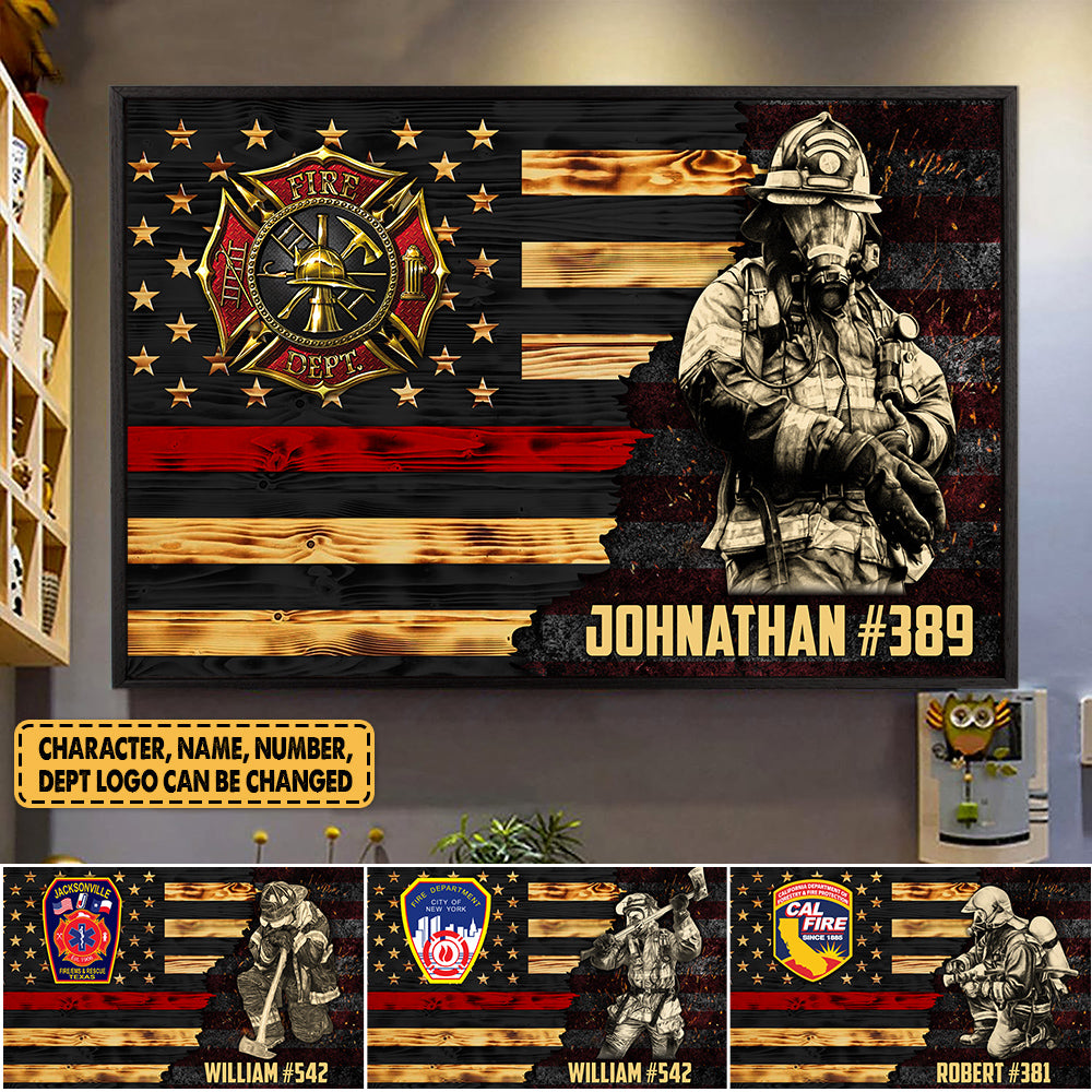 Personalized Poster Canvas For Firefighter Custom Logo Name Number Poster Canvas For Firefighter Half Thin Red Line Fireman H2511 Trhn