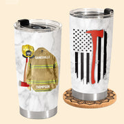 American Flag Fire Armor Tumbler For Proud Firefighter Custom Name And Number Gift For Firefighter Fireman