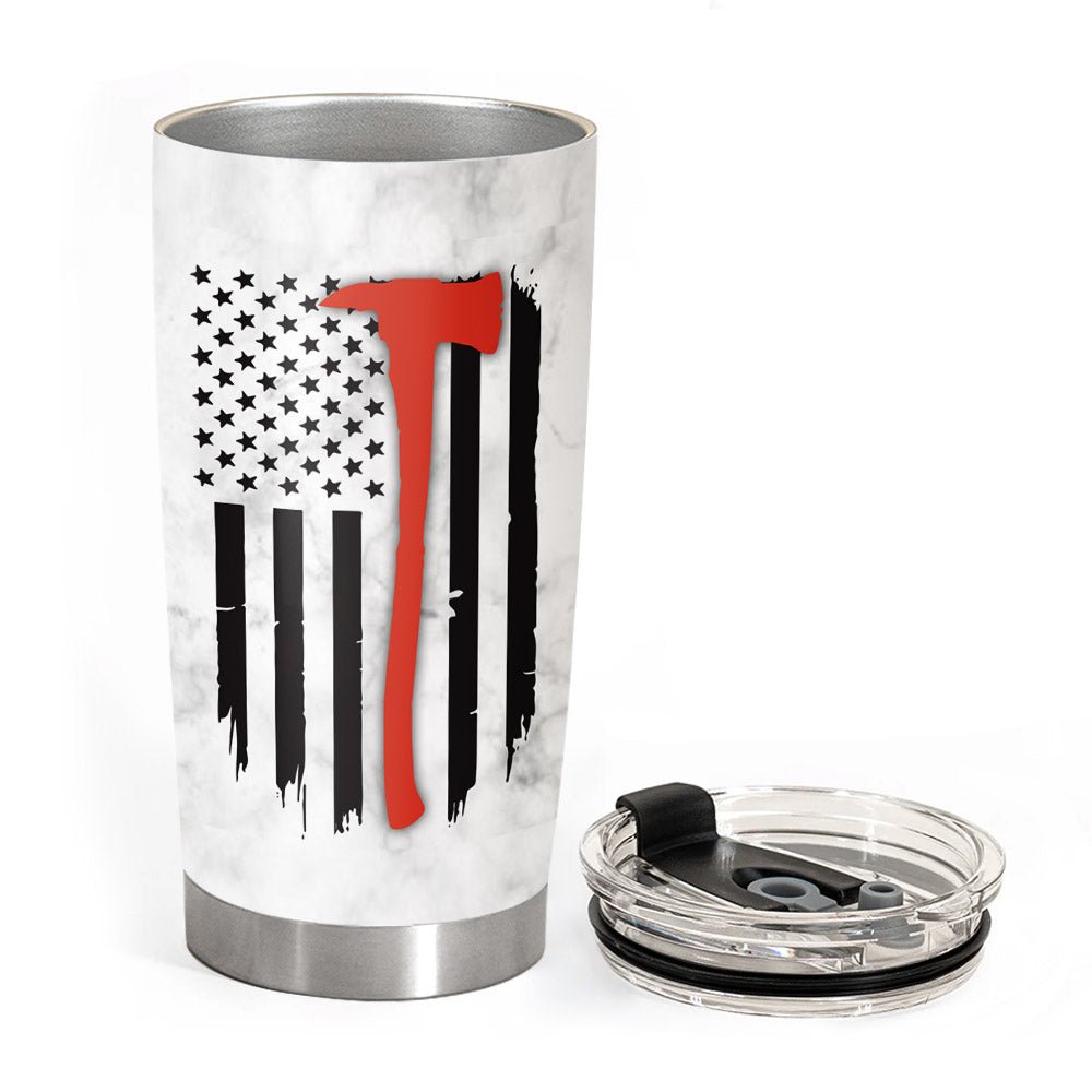 American Flag Fire Armor Tumbler For Proud Firefighter Custom Name And Number Gift For Firefighter Fireman