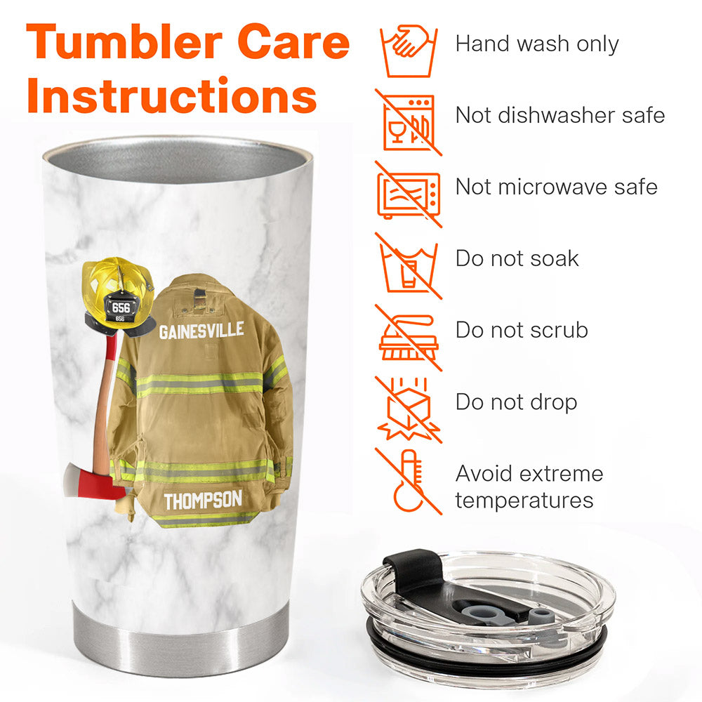 American Flag Fire Armor Tumbler For Proud Firefighter Custom Name And Number Gift For Firefighter Fireman