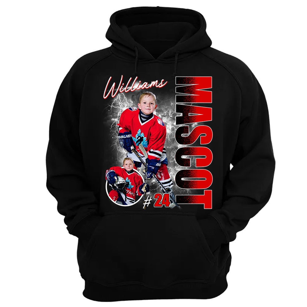 Custom Photo Ice Hockey Player Shirt - Personalized Team Name School Name Bootleg Shirt