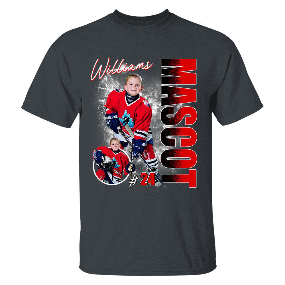 Custom Photo Ice Hockey Player Shirt - Personalized Team Name School Name Bootleg Shirt
