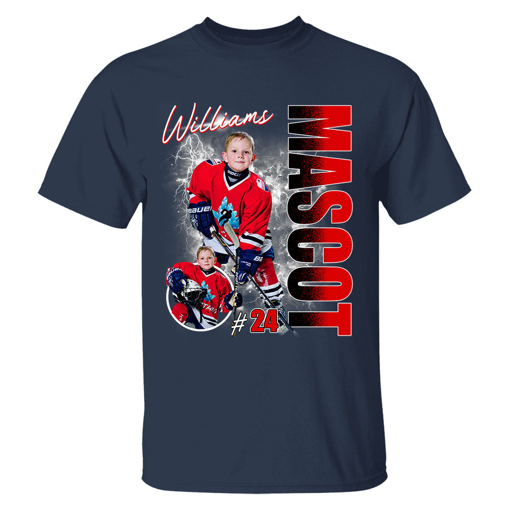 Custom Photo Ice Hockey Player Shirt - Personalized Team Name School Name Bootleg Shirt