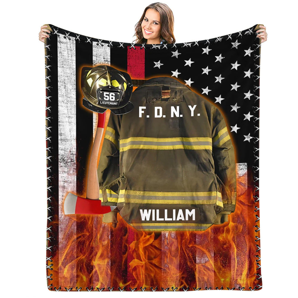 Firefighter Us Flag Armor And Name Custom Blanket Gift For Firefighter Fireman