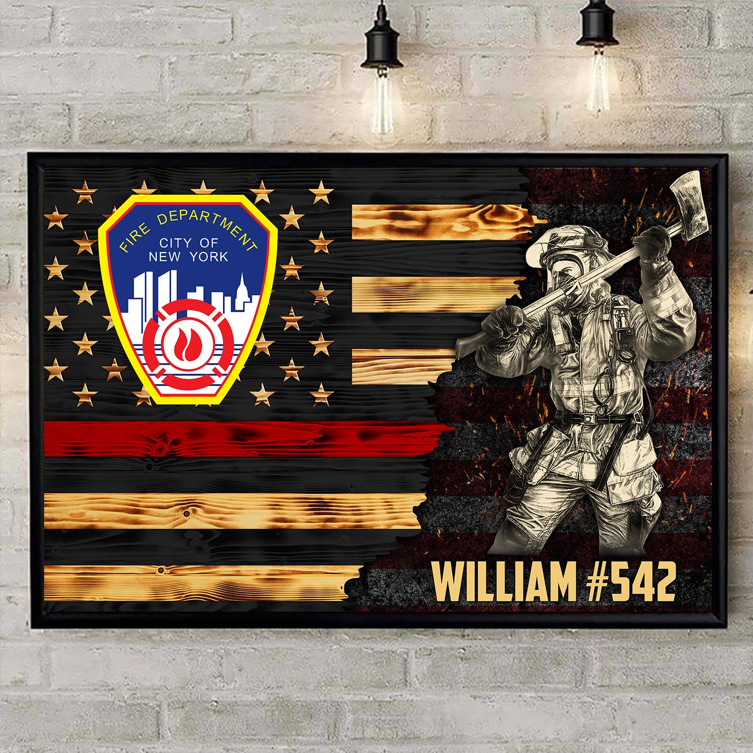 Personalized Poster Canvas For Firefighter Custom Logo Name Number Poster Canvas For Firefighter Half Thin Red Line Fireman H2511 Trhn