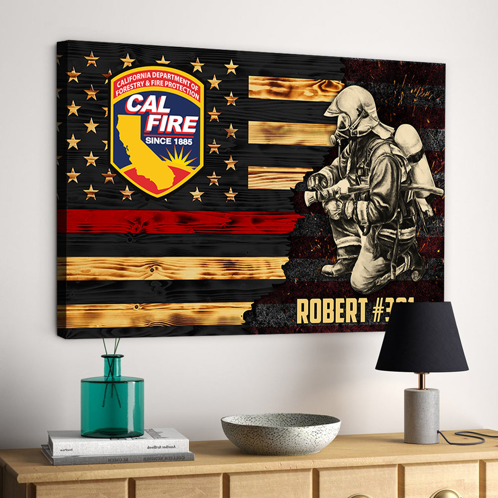Personalized Poster Canvas For Firefighter Custom Logo Name Number Poster Canvas For Firefighter Half Thin Red Line Fireman H2511 Trhn