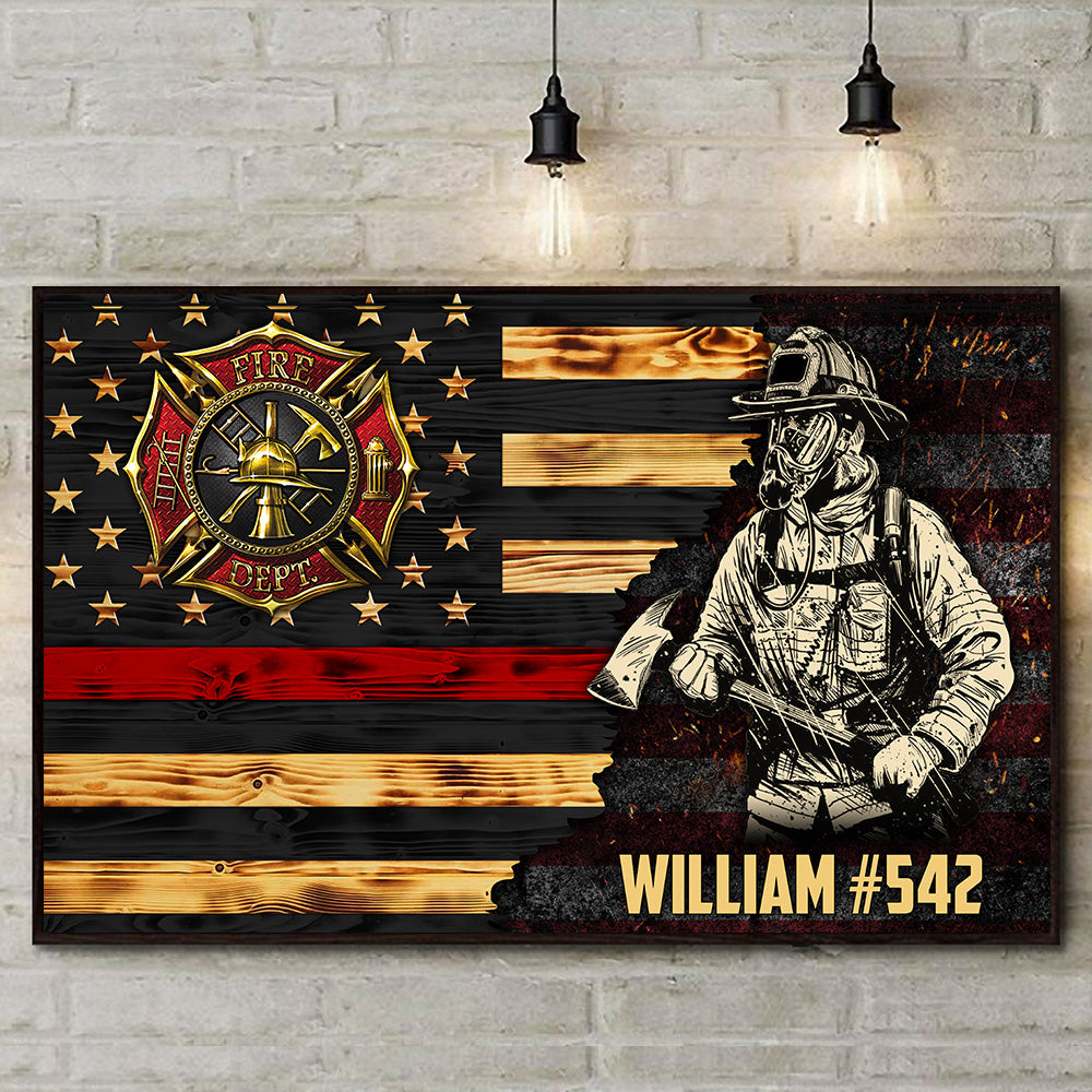 Personalized Poster Canvas For Firefighter Custom Logo Name Number Poster Canvas For Firefighter Half Thin Red Line Fireman H2511 Trhn