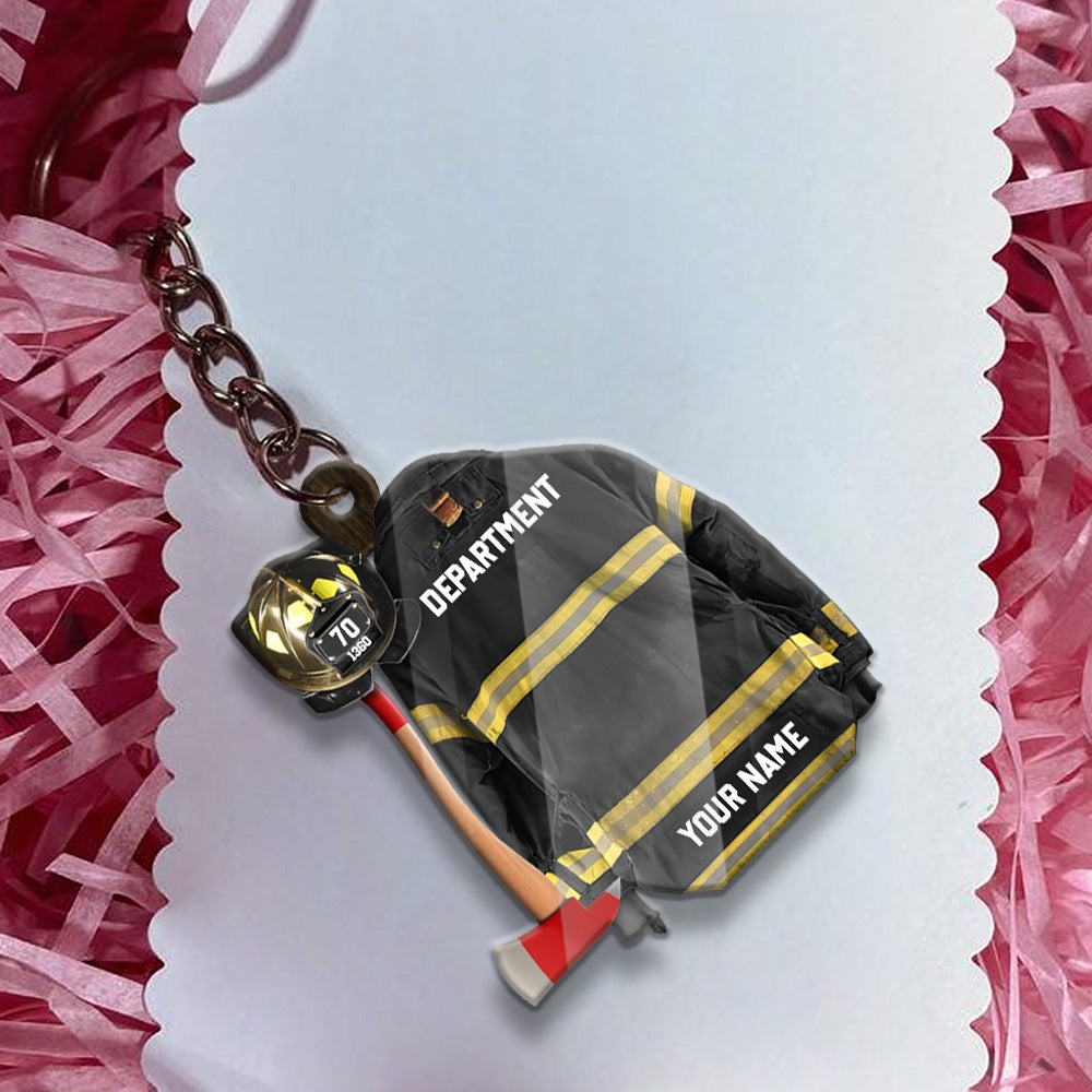 Clothes And Helmet Firefighter Personalized Keychain Gift For Firefighter Fireman