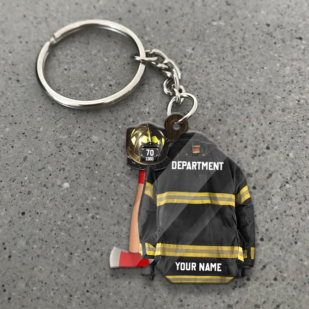 Clothes And Helmet Firefighter Personalized Keychain Gift For Firefighter Fireman