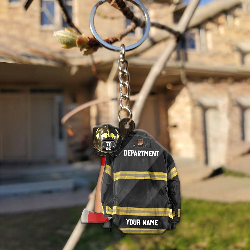 Clothes And Helmet Firefighter Personalized Keychain Gift For Firefighter Fireman