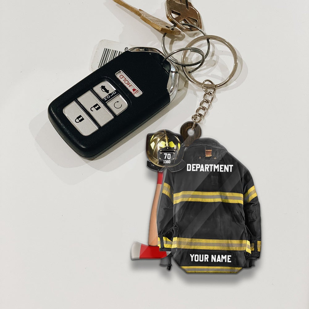 Clothes And Helmet Firefighter Personalized Keychain Gift For Firefighter Fireman