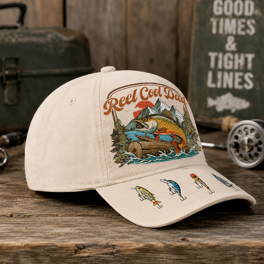 Reel Cool Dad - Personalized Cap For Fishing Dad Grandpa - Perfect Family Gift NA04 Hv01