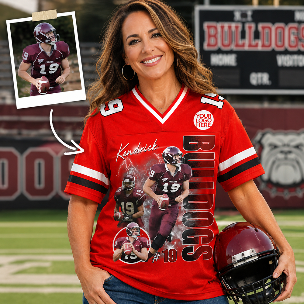 Custom Photo Football Player Jersey - Personalized Team Name School Name Bootleg Style Jersey Na02 Hv01