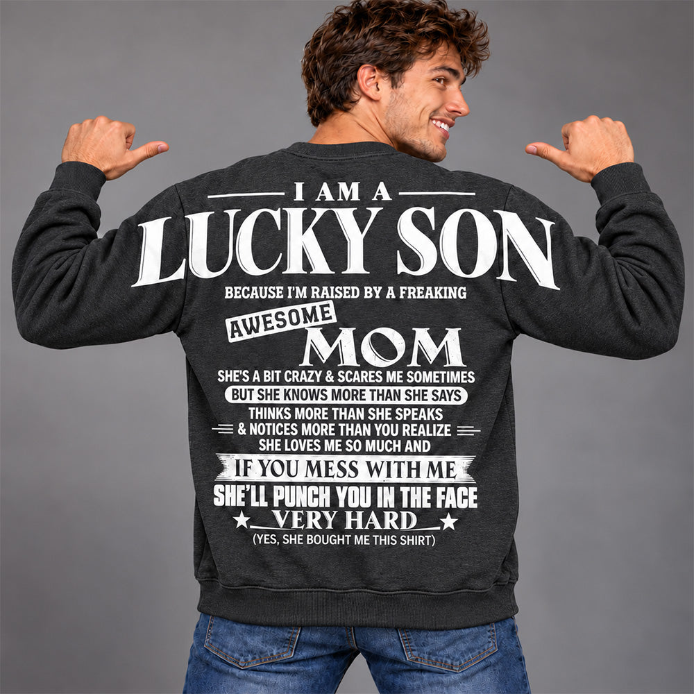Lucky Son Shirts – Oversized Shoulder Print, Gift for Son from Mom T24