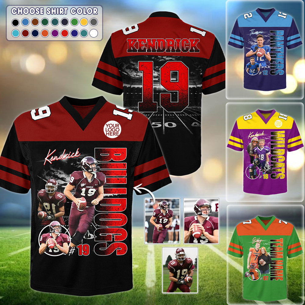 Custom Photo Football Player Shirt - Personalized Team Name School Name Football Jersey Shirt Tu24 Li29