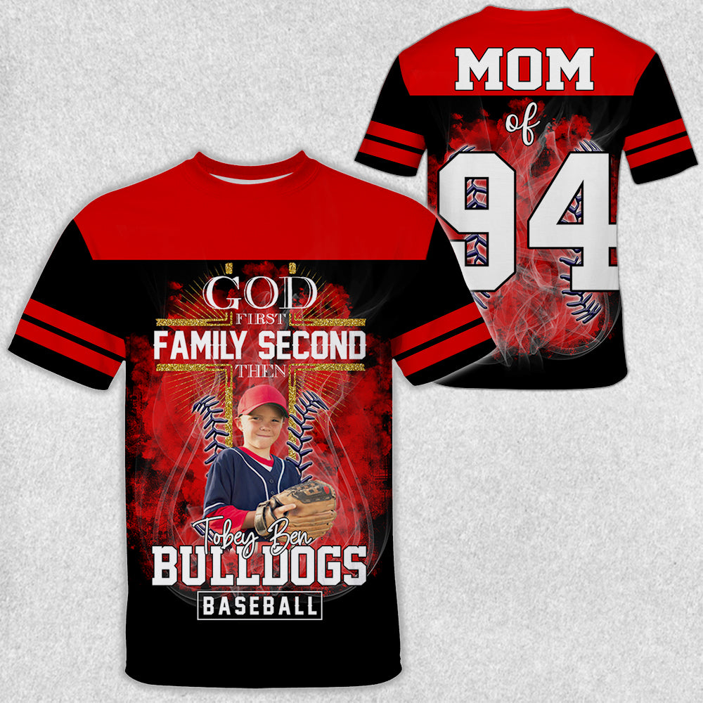 God First Family Second Then Baseball Personalized Photo All Over Print Shirt For Baseball Lovers
