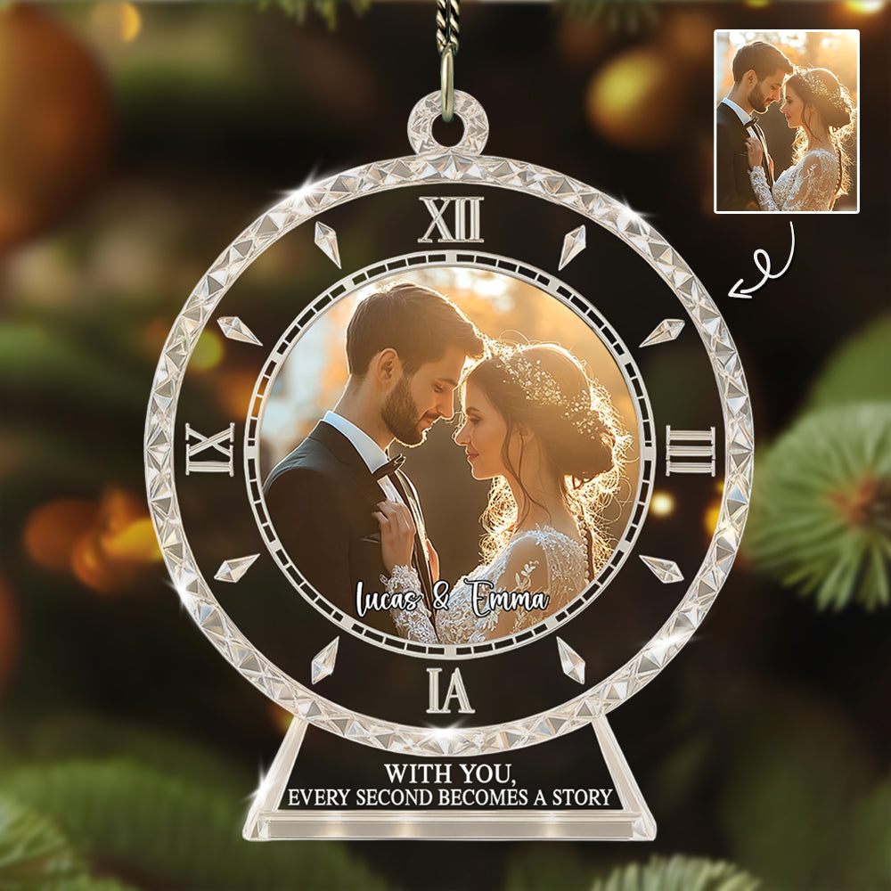 Personalized Photo Clock Ornament Time Stands Still When I’m With You Gift For Wedding For Couple Tu24 Hv01