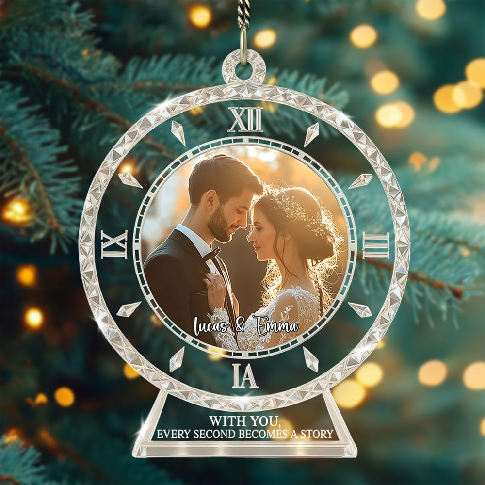 Personalized Photo Clock Ornament Time Stands Still When I’m With You Gift For Wedding For Couple Tu24 Hv01