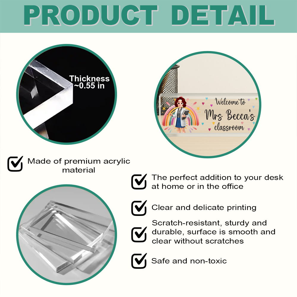 Custom Teacher Name Desk Plate Personalized Acrylic Desk Name Plate Gift For Teacher Tu24