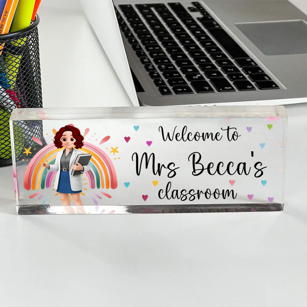 Custom Teacher Name Desk Plate Personalized Acrylic Desk Name Plate Gift For Teacher Tu24
