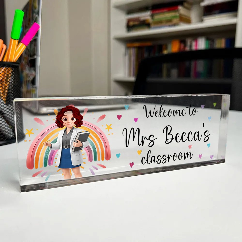 Custom Teacher Name Desk Plate Personalized Acrylic Desk Name Plate Gift For Teacher Tu24