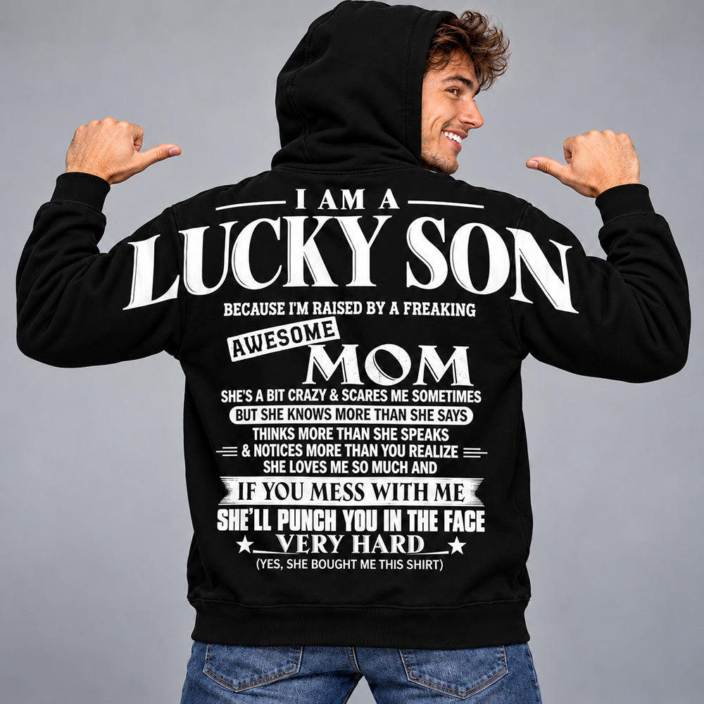 Lucky Son Shirts – Oversized Shoulder Print, Gift for Son from Mom T24