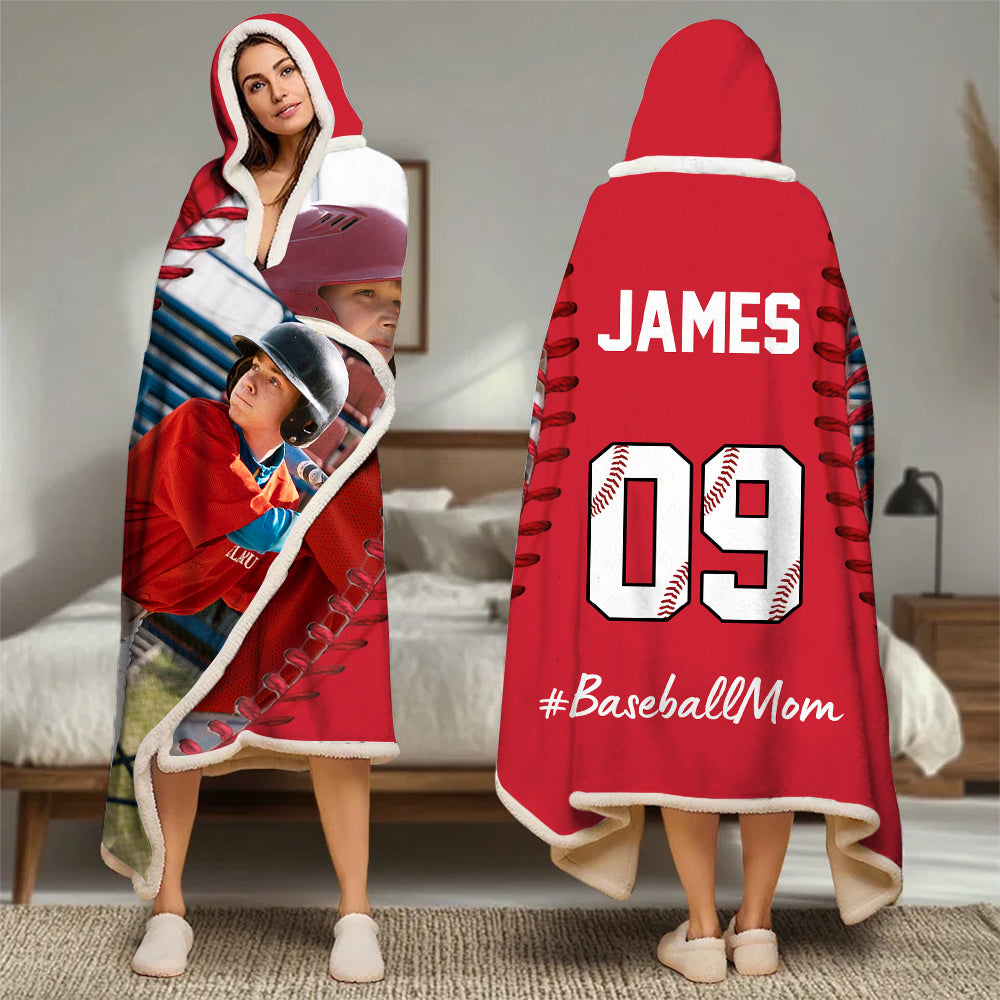 Custom Name & Photo Softball Mom - Personalized Photo Wearable Blanket Hoodie Tu20