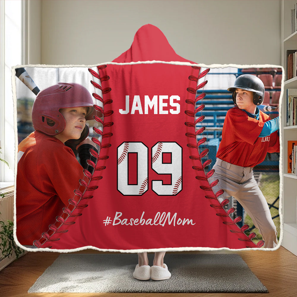 Custom Name & Photo Softball Mom - Personalized Photo Wearable Blanket Hoodie Tu20