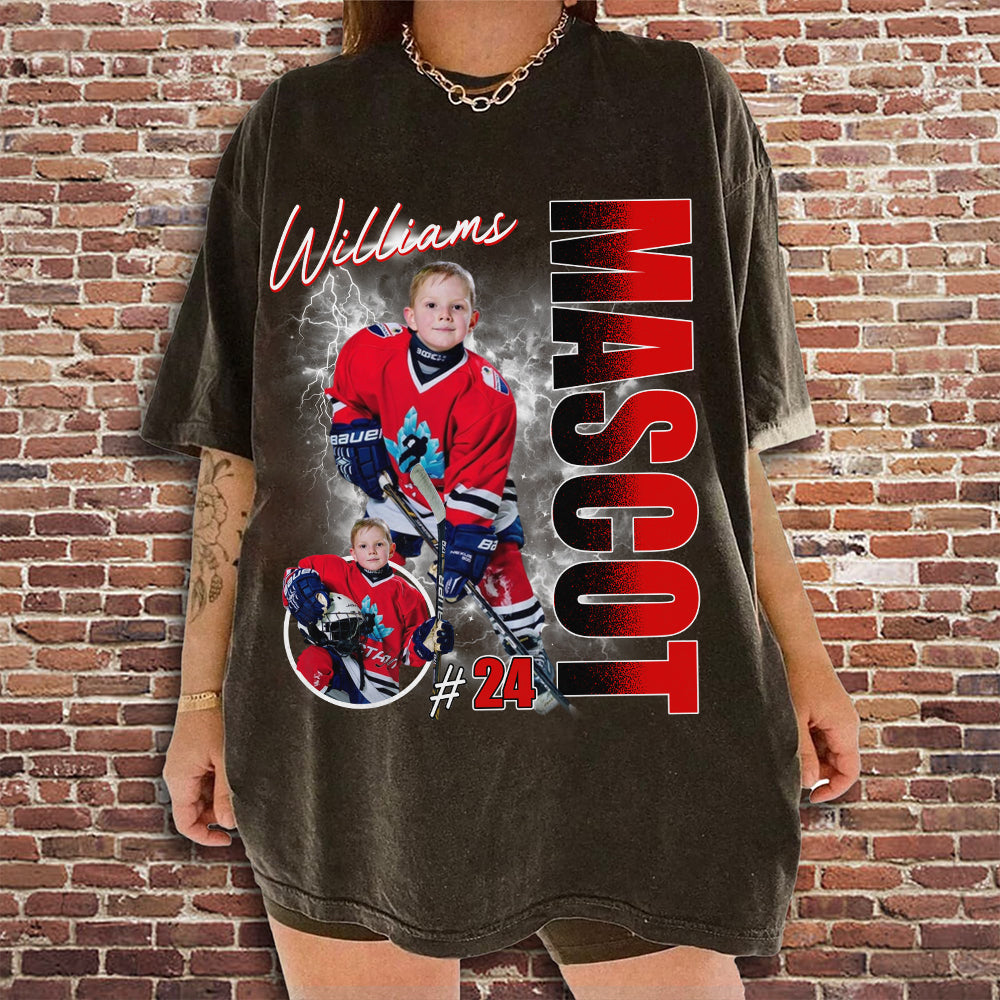 Custom Photo Ice Hockey Player Shirt - Personalized Team Name School Name Bootleg Shirt