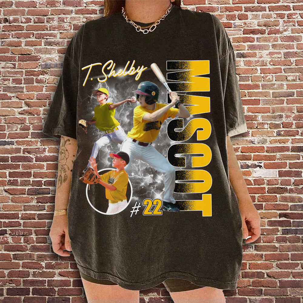 Custom Photo Baseball Player Shirt - Personalized Team Name School Name Bootleg Shirt