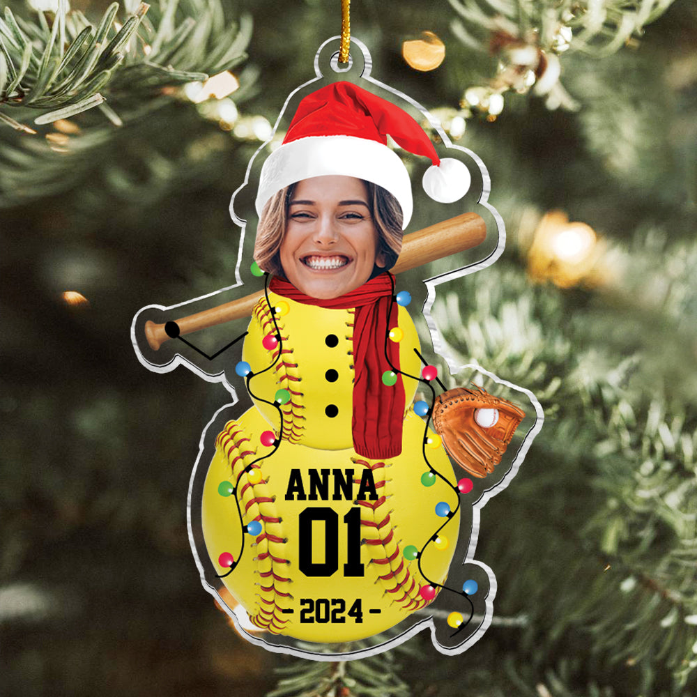 Custom Photo Softball Snowman Ornament - Gifts For Players, Team, Boys - Personalized Acrylic Ornament Tu20