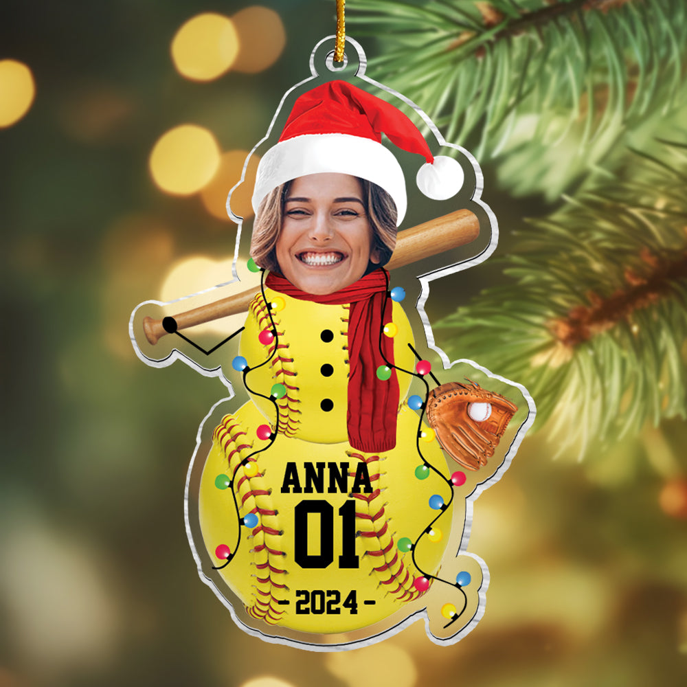 Custom Photo Softball Snowman Ornament - Gifts For Players, Team, Boys - Personalized Acrylic Ornament Tu20
