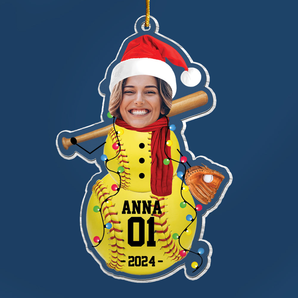 Custom Photo Softball Snowman Ornament - Gifts For Players, Team, Boys - Personalized Acrylic Ornament Tu20
