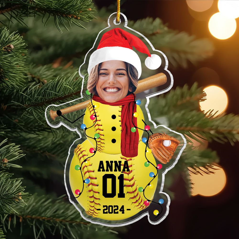 Custom Photo Softball Snowman Ornament - Gifts For Players, Team, Boys - Personalized Acrylic Ornament Tu20