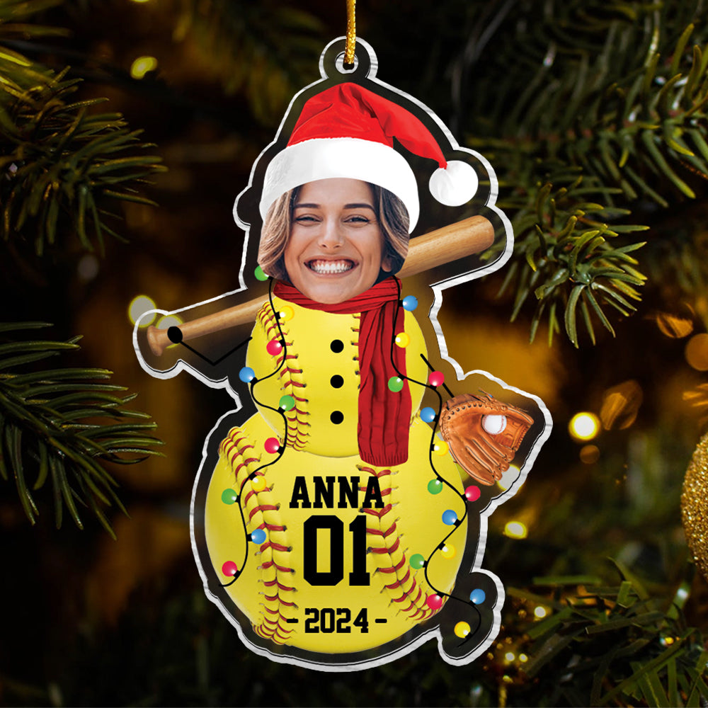 Custom Photo Softball Snowman Ornament - Gifts For Players, Team, Boys - Personalized Acrylic Ornament Tu20