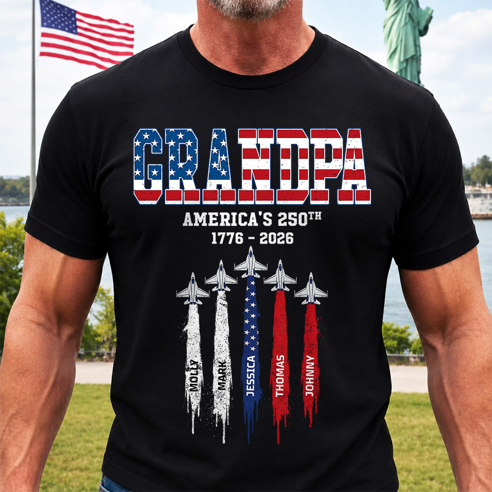 American Grandpa, Personalized Shirt Custom Kids Names Nation Flag American 250th Anniversary,  Father's Day Gift For Dad, Grandpa MI209 VH01