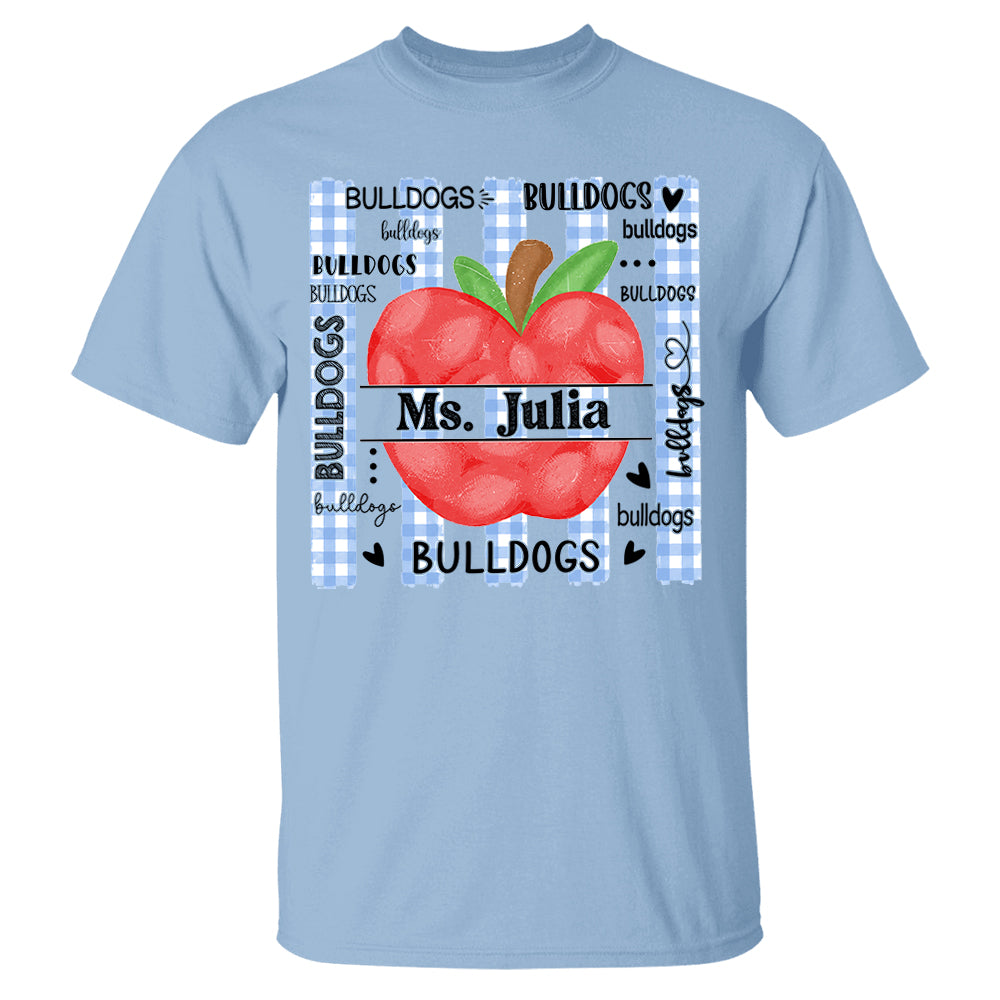 Personalized Bulldogs Teacher Apple Shirt – Custom Teacher Name Back to School T-Shirt Na02 Pt99