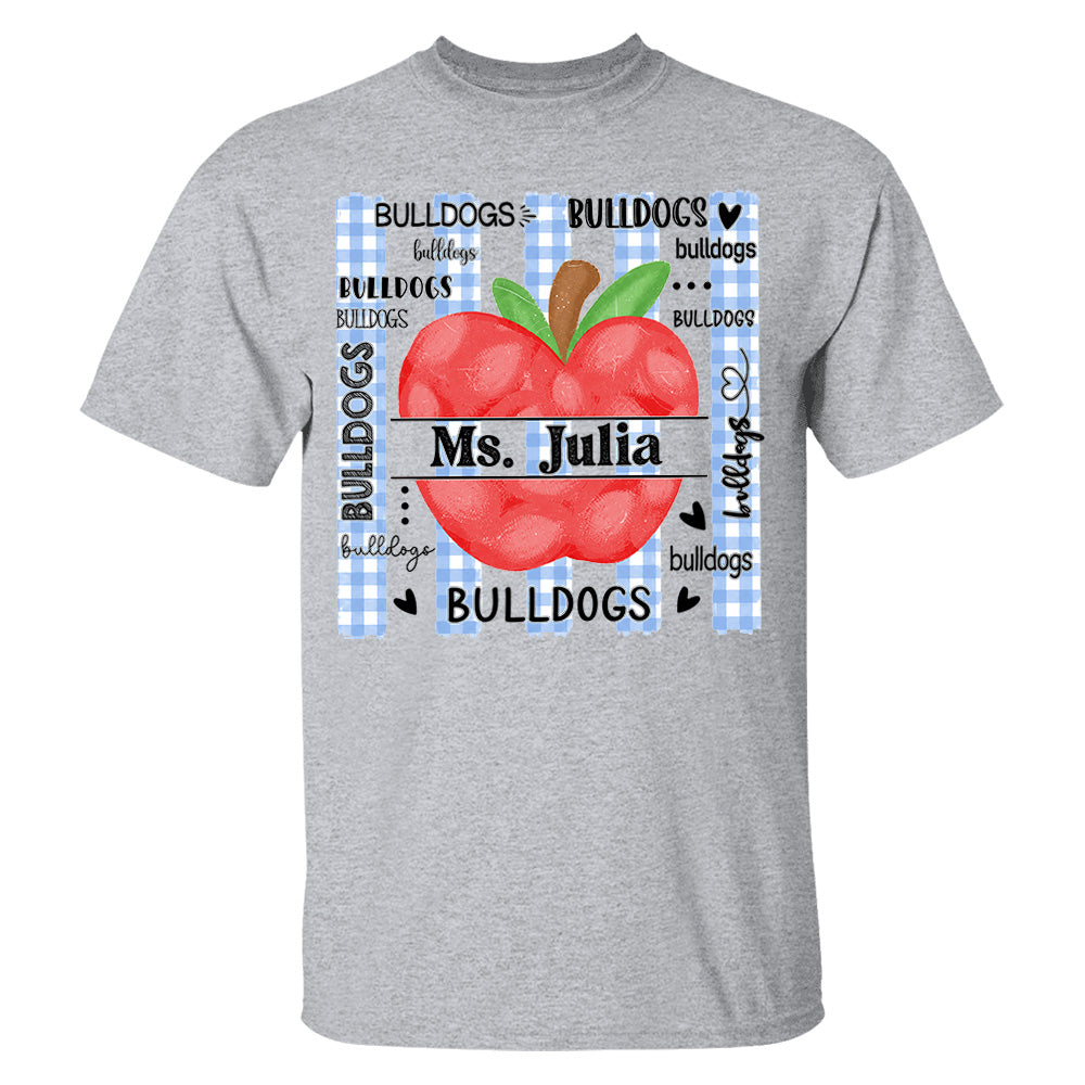Personalized Bulldogs Teacher Apple Shirt – Custom Teacher Name Back to School T-Shirt Na02 Pt99
