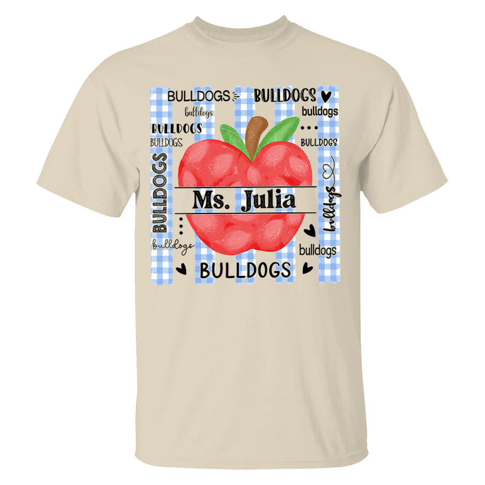 Personalized Bulldogs Teacher Apple Shirt – Custom Teacher Name Back to School T-Shirt Na02 Pt99