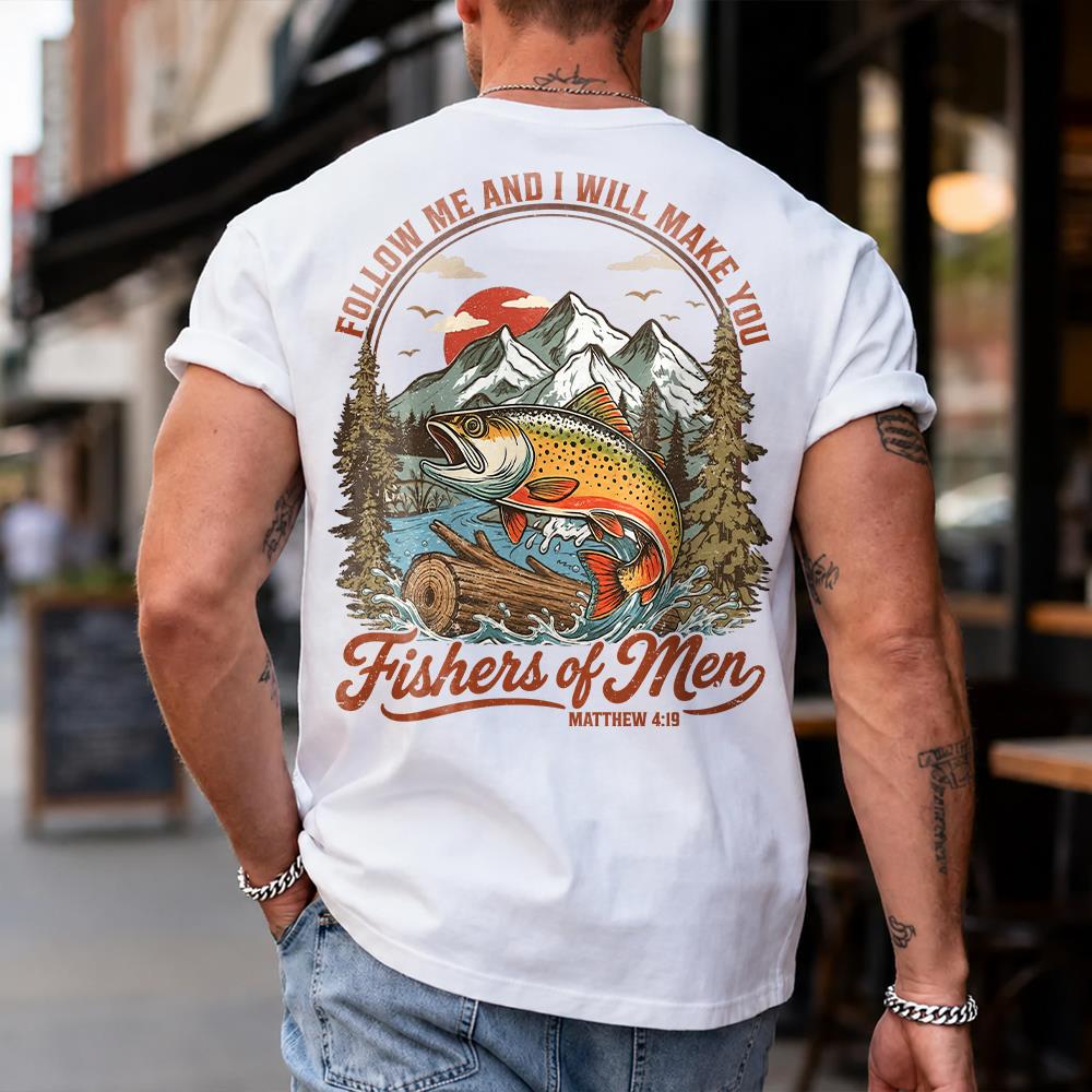 Follow Me and I Will Make You Fishers of Men Shirt - Matthew 4:19 Christian Fishing Shirt Hv01