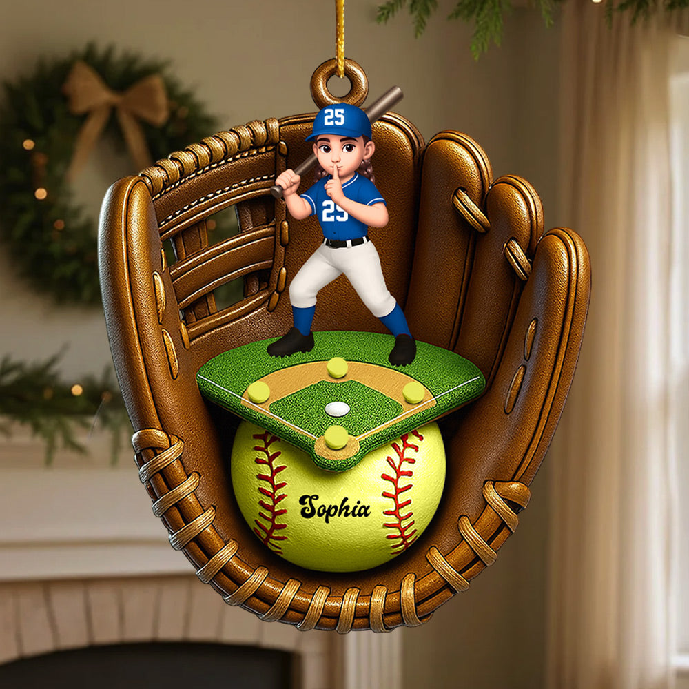 Custom Name And Number Baseball SoftBall Acrylic Ornament, Baseball SoftBall Lover Christmas Gift T1807 VH01