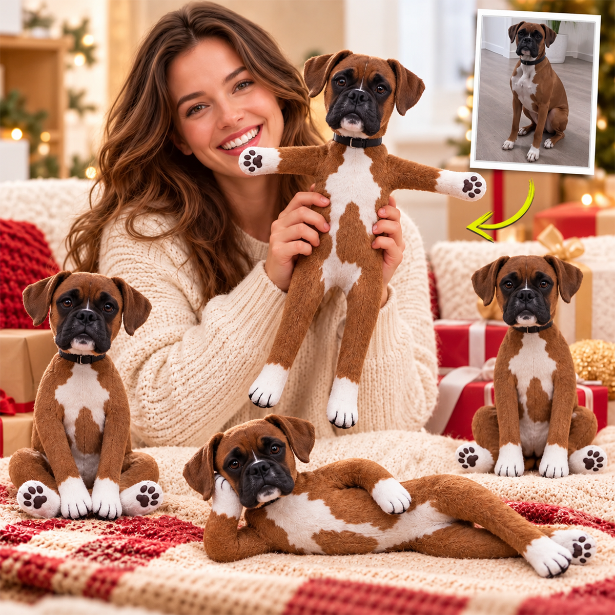 Personalized Boxer Photo Pet Squishy Toy Poseable Plush Doll, Funny Gift For Dog Mom, Dad, Pet Lover T1807 T24 TL06