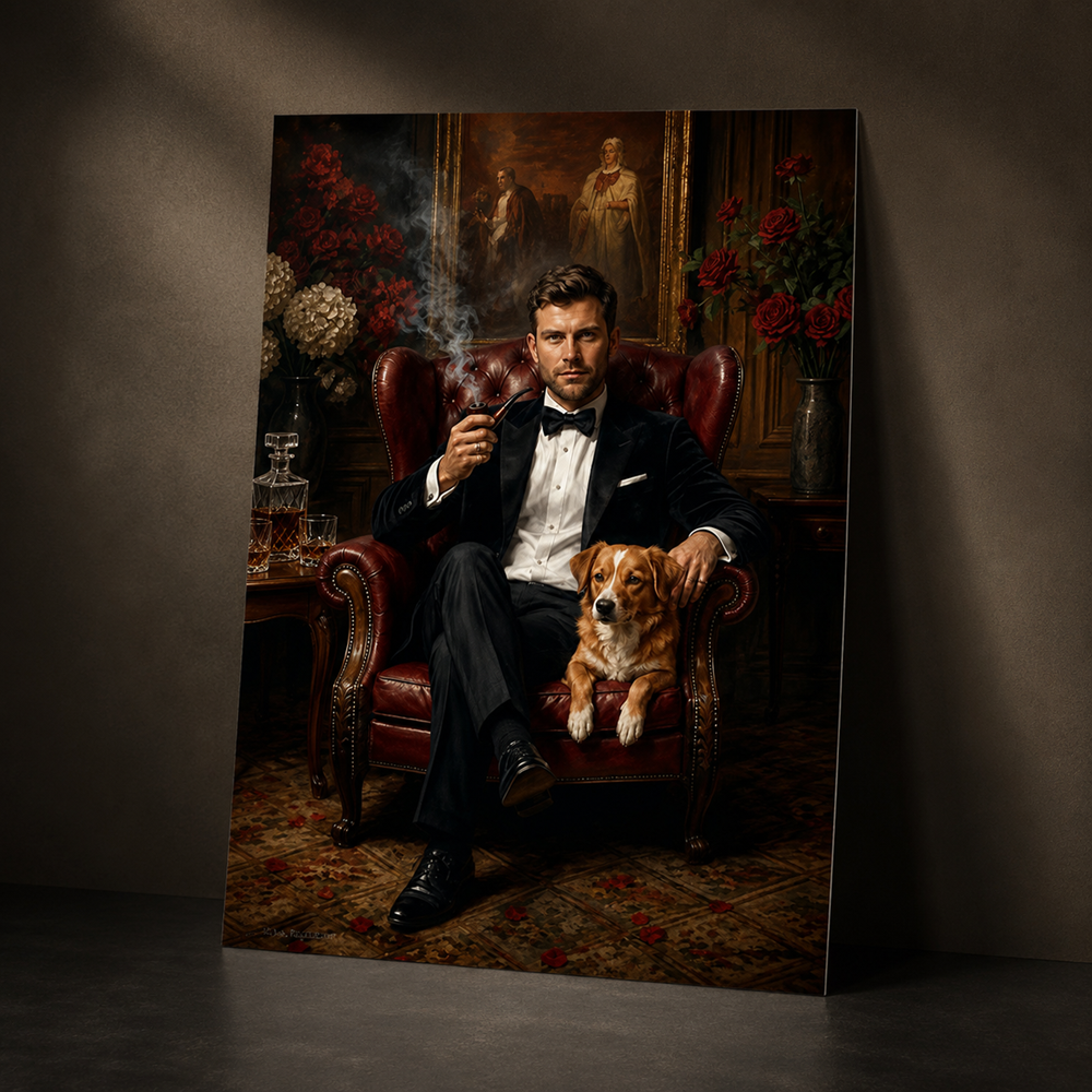 Personalized Dogfather Pet Portrait Canvas – Custom Upload Photo Dog Poster