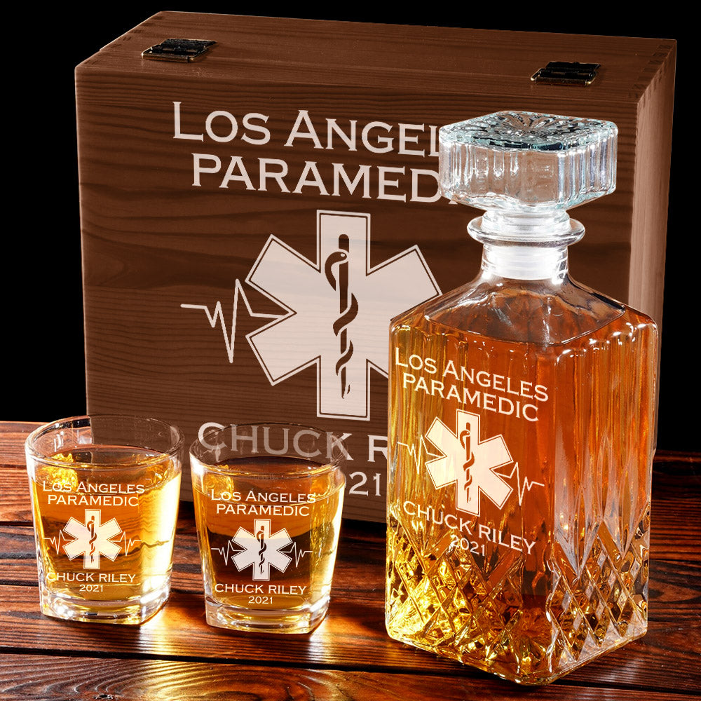 Custom EMS EMT Firefighter Decanter Set Custom Whiskey Decanter Set Paramedic Gift H2511