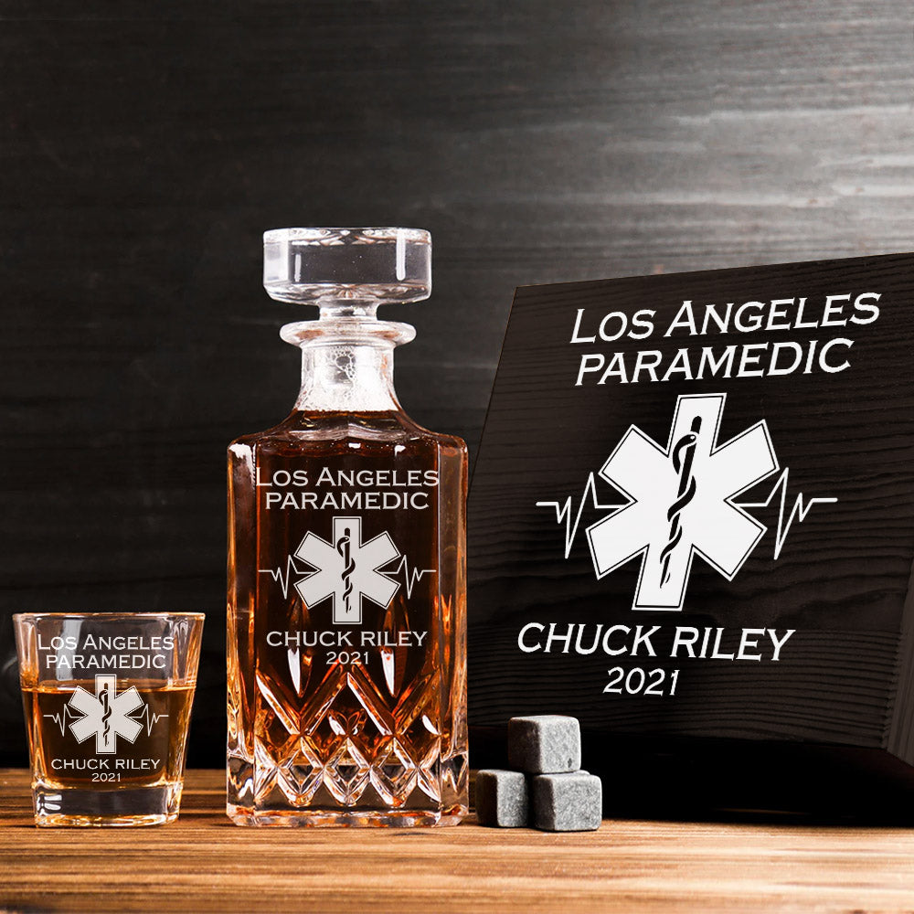 Custom EMS EMT Firefighter Decanter Set Custom Whiskey Decanter Set Paramedic Gift H2511