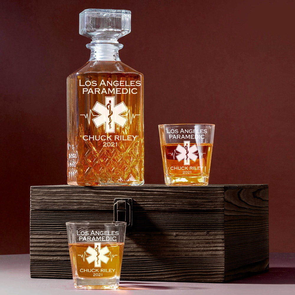 Custom EMS EMT Firefighter Decanter Set Custom Whiskey Decanter Set Paramedic Gift H2511