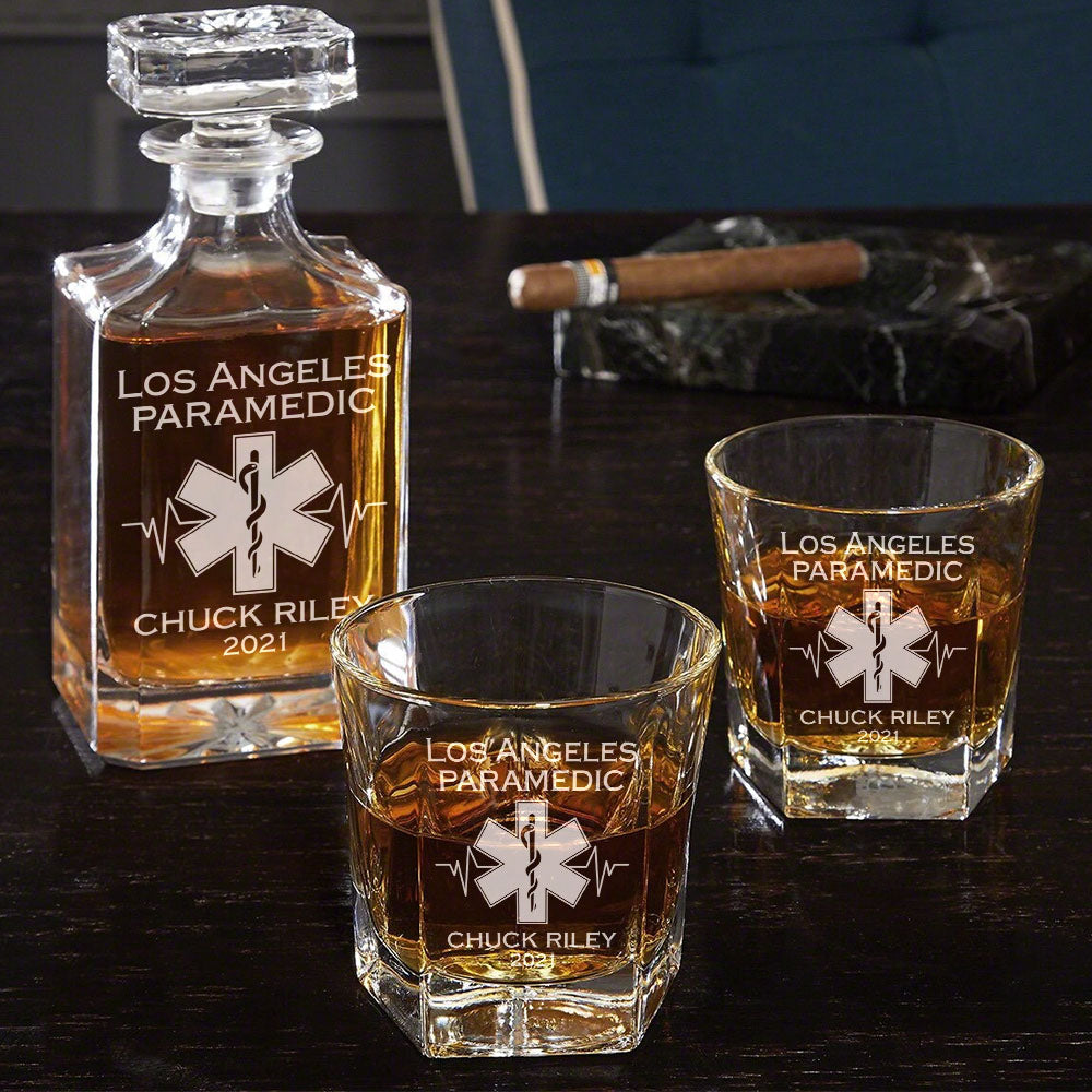 Custom EMS EMT Firefighter Decanter Set Custom Whiskey Decanter Set Paramedic Gift H2511