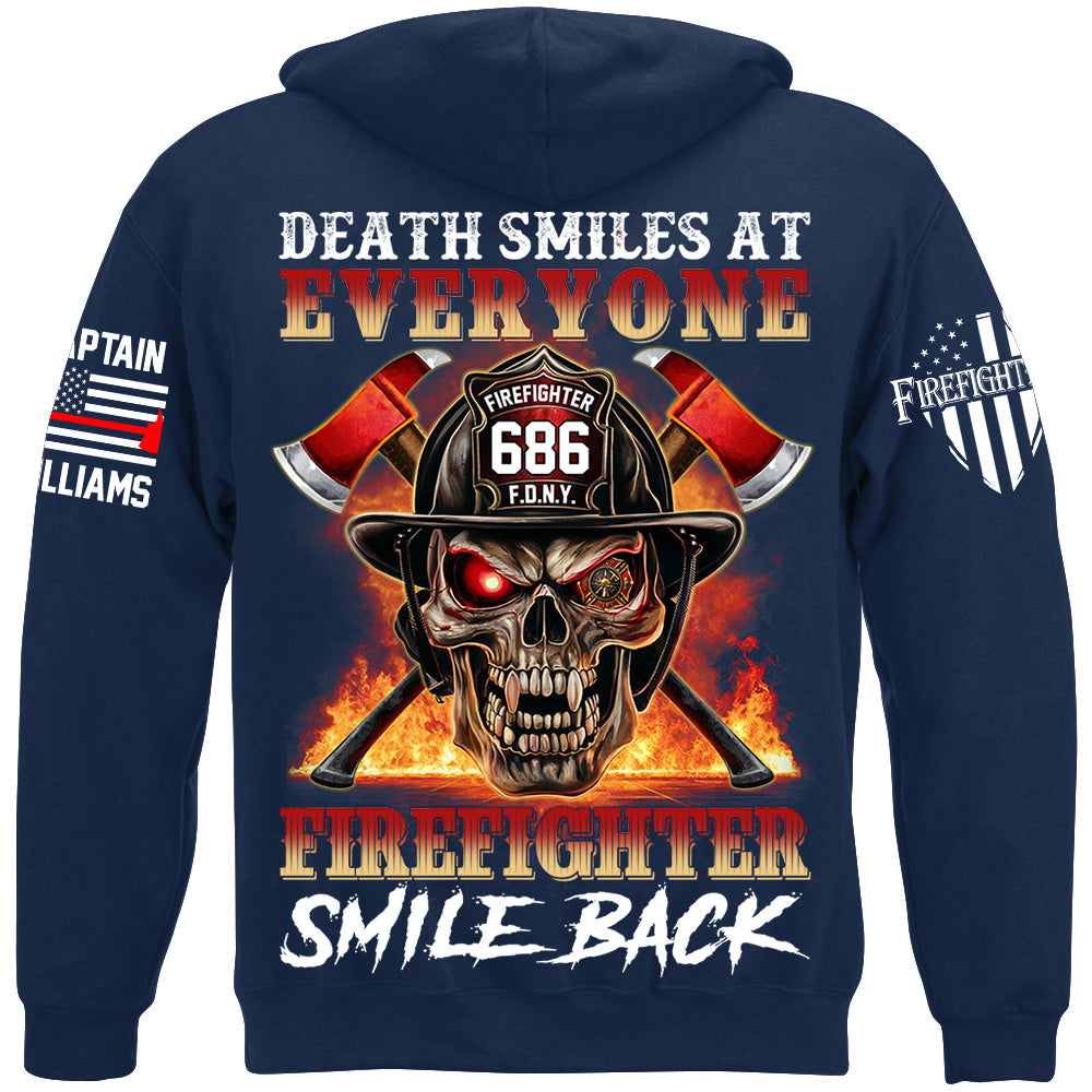 Death Smiles At Everyone Firefighter Smile Back Skull Shirt Gift For Firemen H2511 Trna
