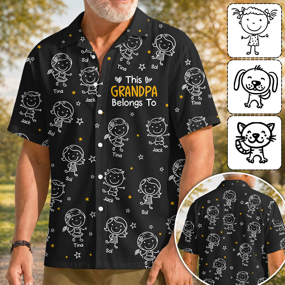 Personalized Grandpa Hawaiian Shirt, Papa Shirt With Grandkid Name, This Grandpa Belong To, Father's Day Gift, Grandpa Dad Birthday Giftt T24