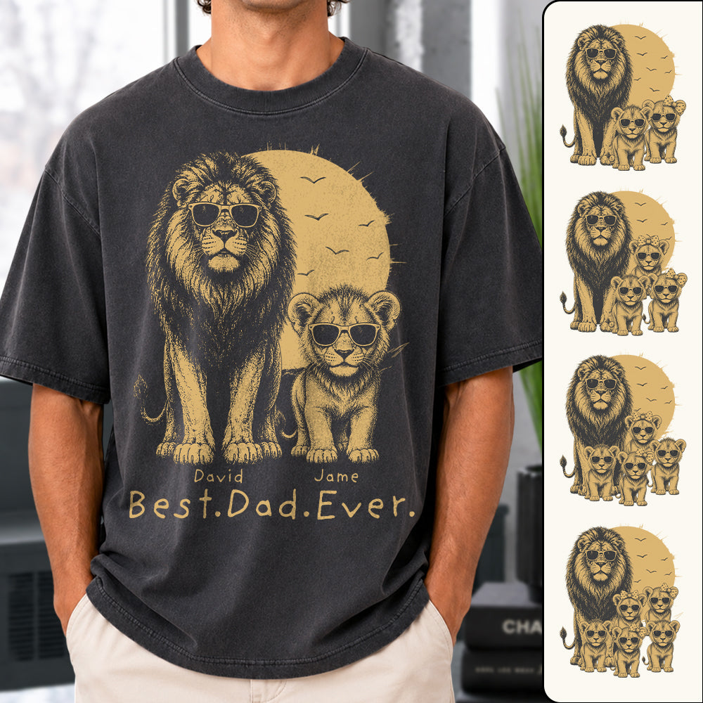 Retro Vintage Lion Dad And Kids Daddy Protector - Personalized Shirt - Cool Father's Day Gift For Dad, Husband Hv01 Vr2